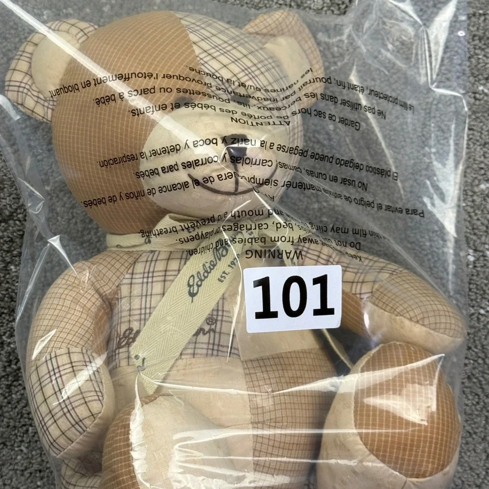 Eddie Bauer Teddy Bear Unisex Medium Tan Patchwork Plaid Cotton Plush Toy 101